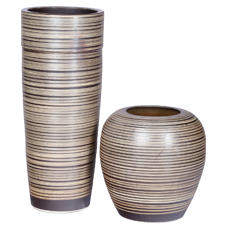 CU2G1- Chinese Ceramic Urns - set of two - ribbed chocolate