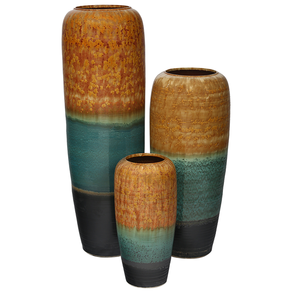 CU3BW2- Chinese Ceramic Urns - ochre, teal and black