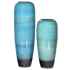 CU2B1 - Chinese Ceramic Urns - set of two teal planters