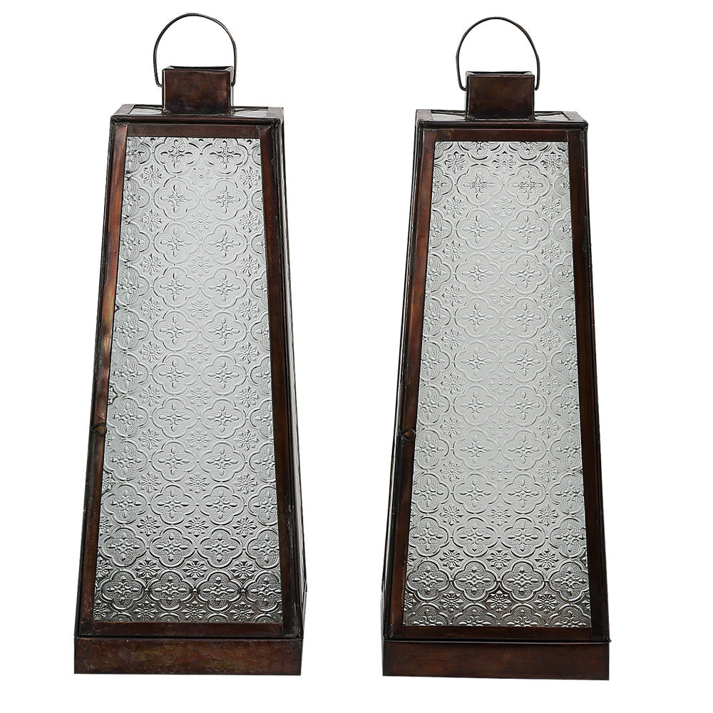 IBPLPM Brushed Bronze Embossed Glass Lantern